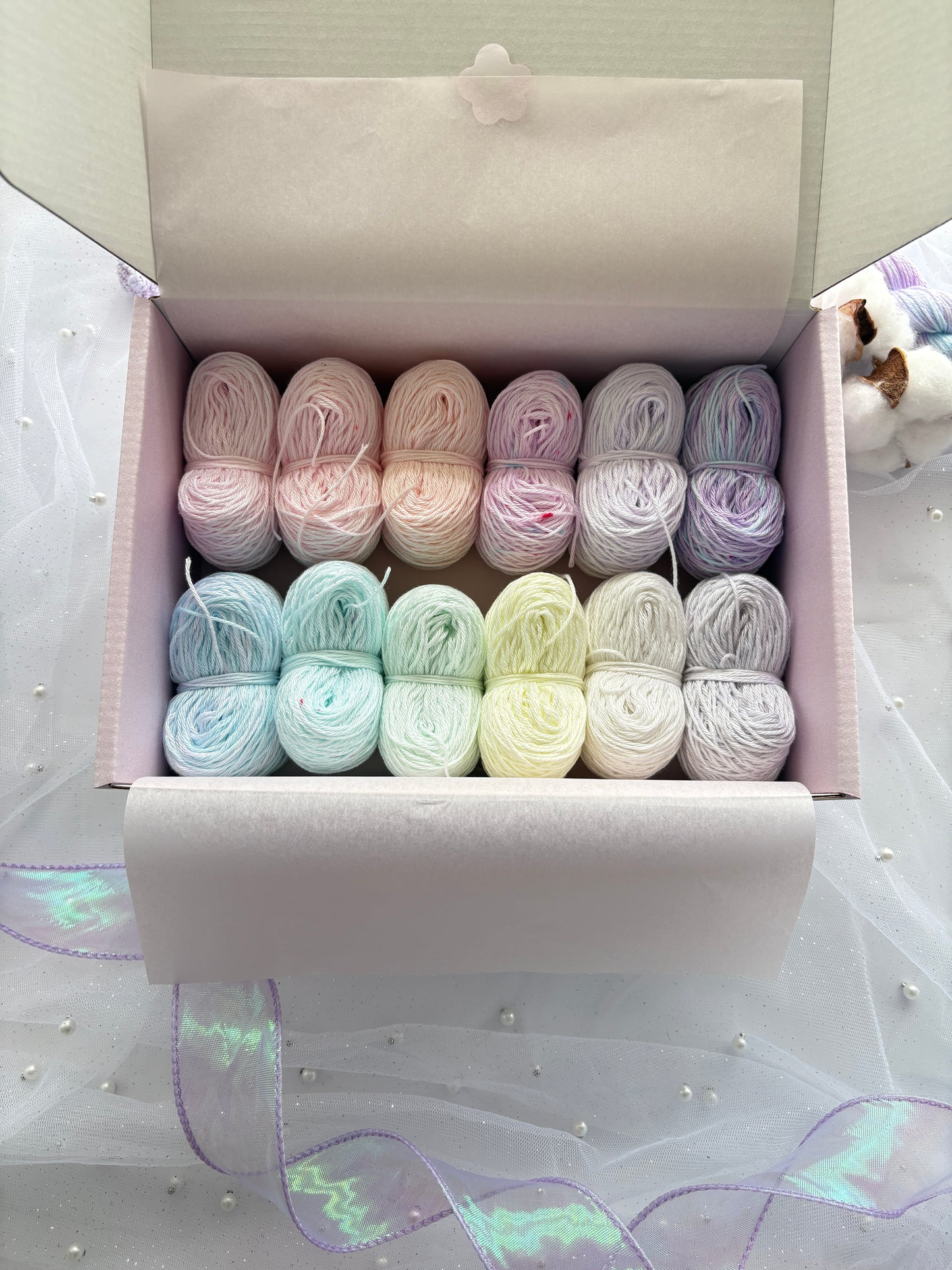 Pastel Pops "Unicorn Whisper" - 12x 25g Amigurumi Egyptian cotton set, Hand Dyed Cotton 4ply