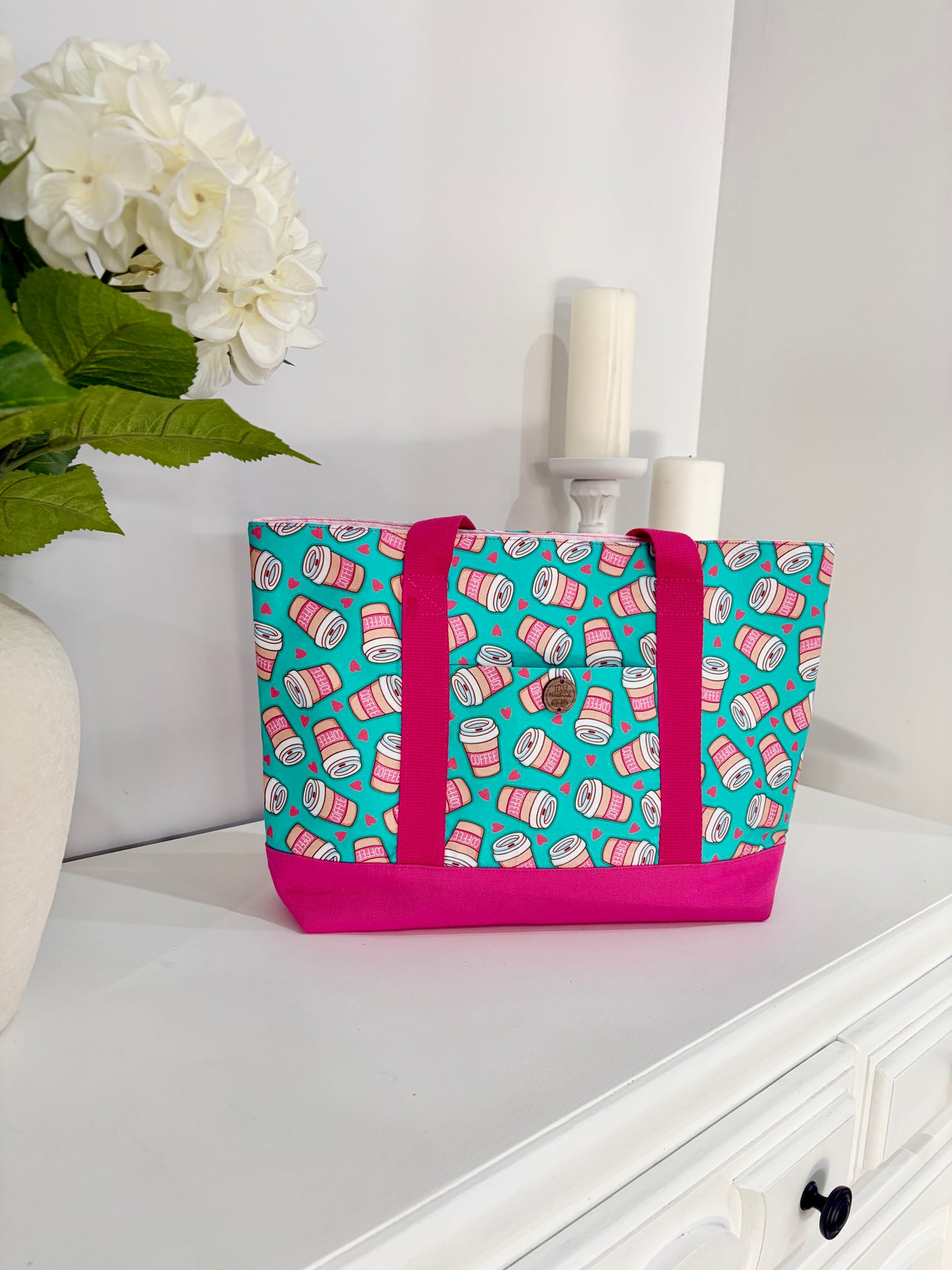 Coffee Cups - Knitting & Crochet Project Tote with Matching Pouch