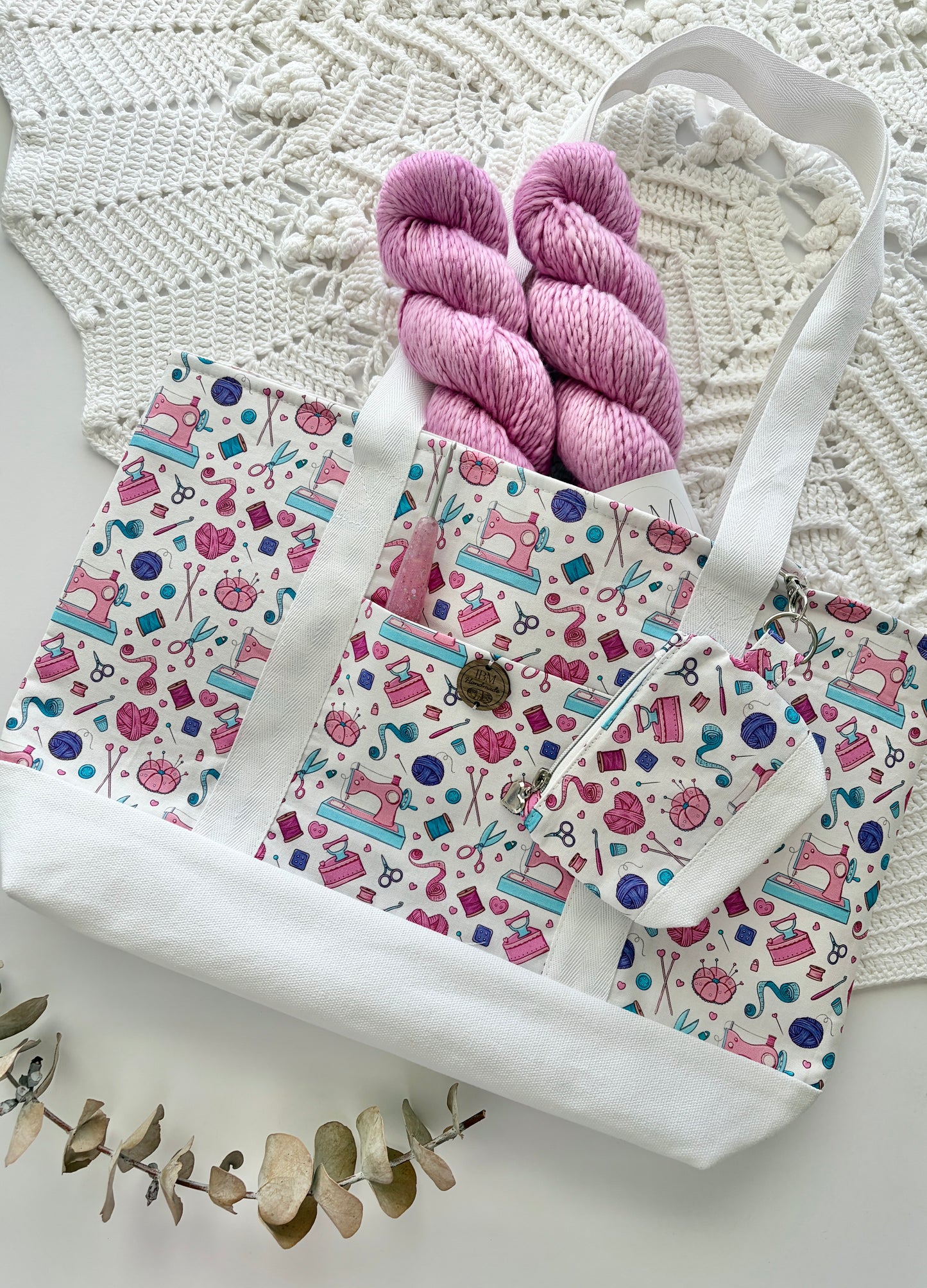 Yarn and Bobbins - Knitting & Crochet Project Tote with Matching Pouch