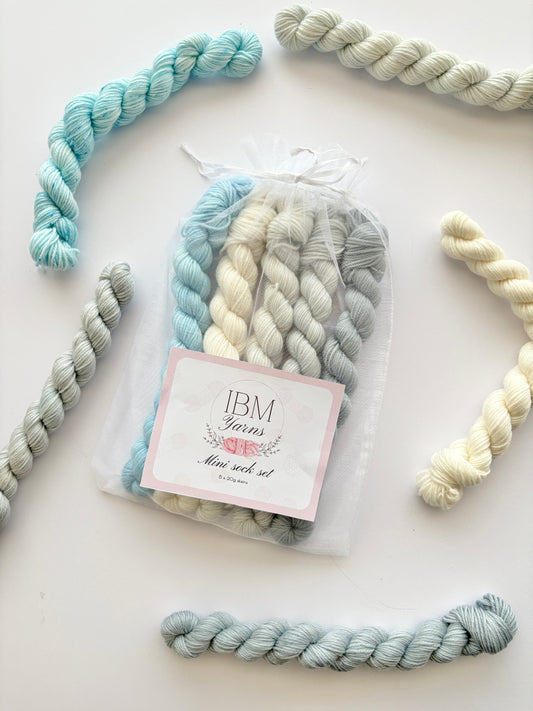 Up in the Clouds - Mini Sock Set, x5 20g skeins, Australian Merino/ Nylon Superwash
