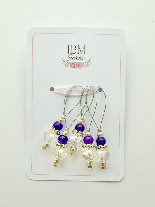Handmade Stitch Markers -  Round Glass - Set of 5
