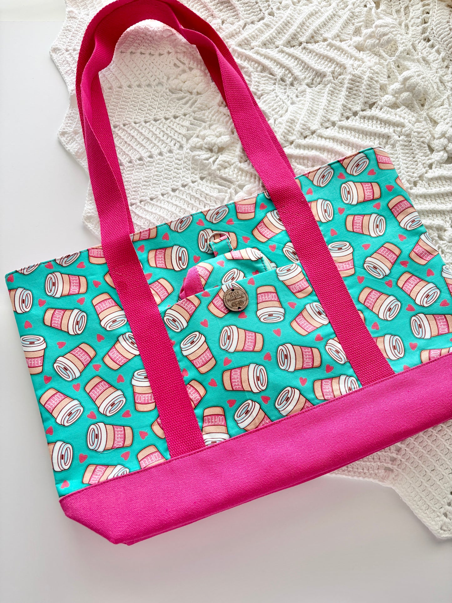 Coffee Cups - Knitting & Crochet Project Tote with Matching Pouch
