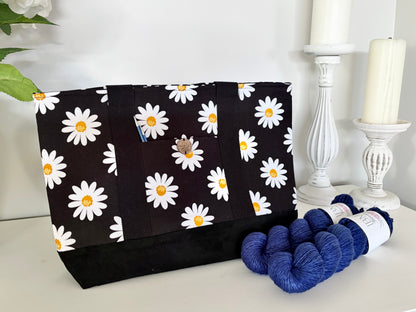 Daisies - Knitting & Crochet Project Tote with Matching Pouch