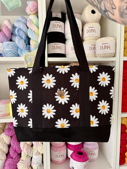 Daisies - Knitting & Crochet Project Tote with Matching Pouch