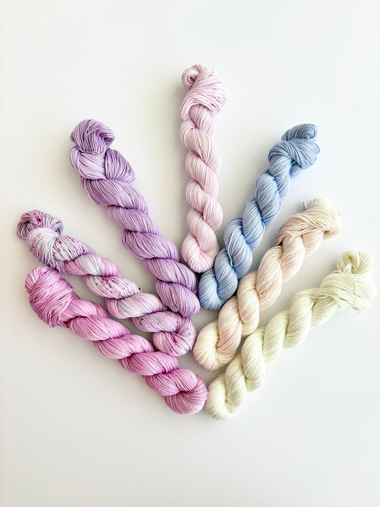 Indigo Blooms Collection - 7x 50g cakes 100% Egyptian Giza cotton mercerised - hand dyed yarn set