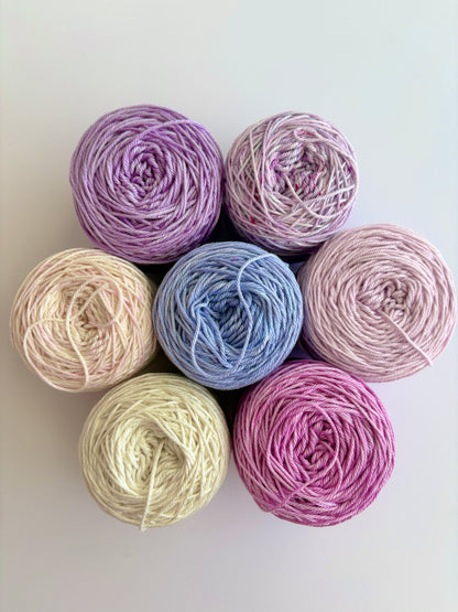 Indigo Blooms Collection - 7x 50g cakes 100% Egyptian Giza cotton mercerised - hand dyed yarn set