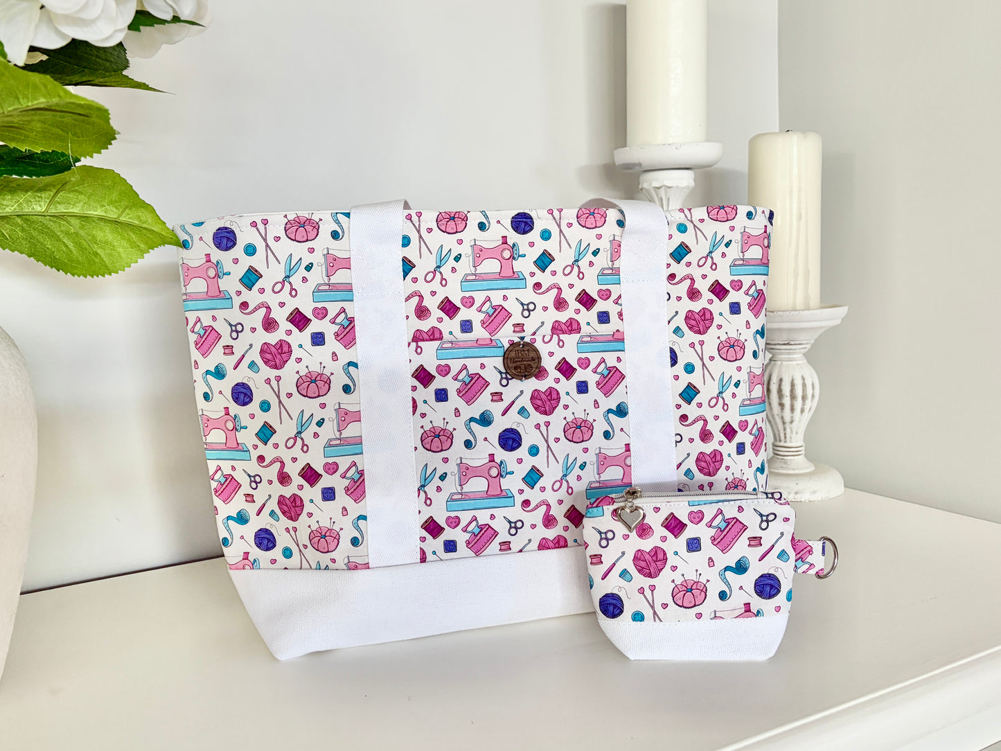 Yarn and Bobbins - Knitting & Crochet Project Tote with Matching Pouch