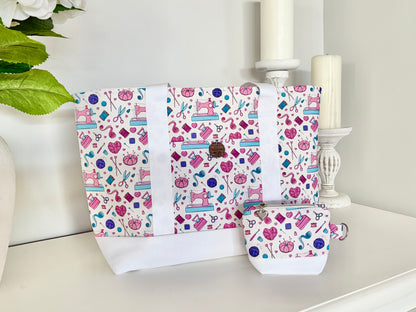 Yarn and Bobbins - Knitting & Crochet Project Tote with Matching Pouch