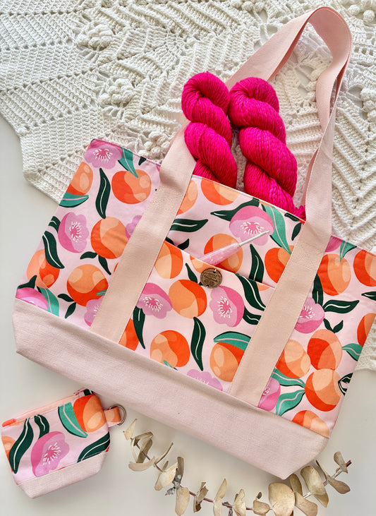 Peaches - Knitting & Crochet Project Tote with Matching Pouch