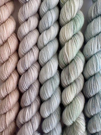 Whispers though the valley - Mini Sock Set, x5 20g skeins, Australian Merino/ Nylon Superwash