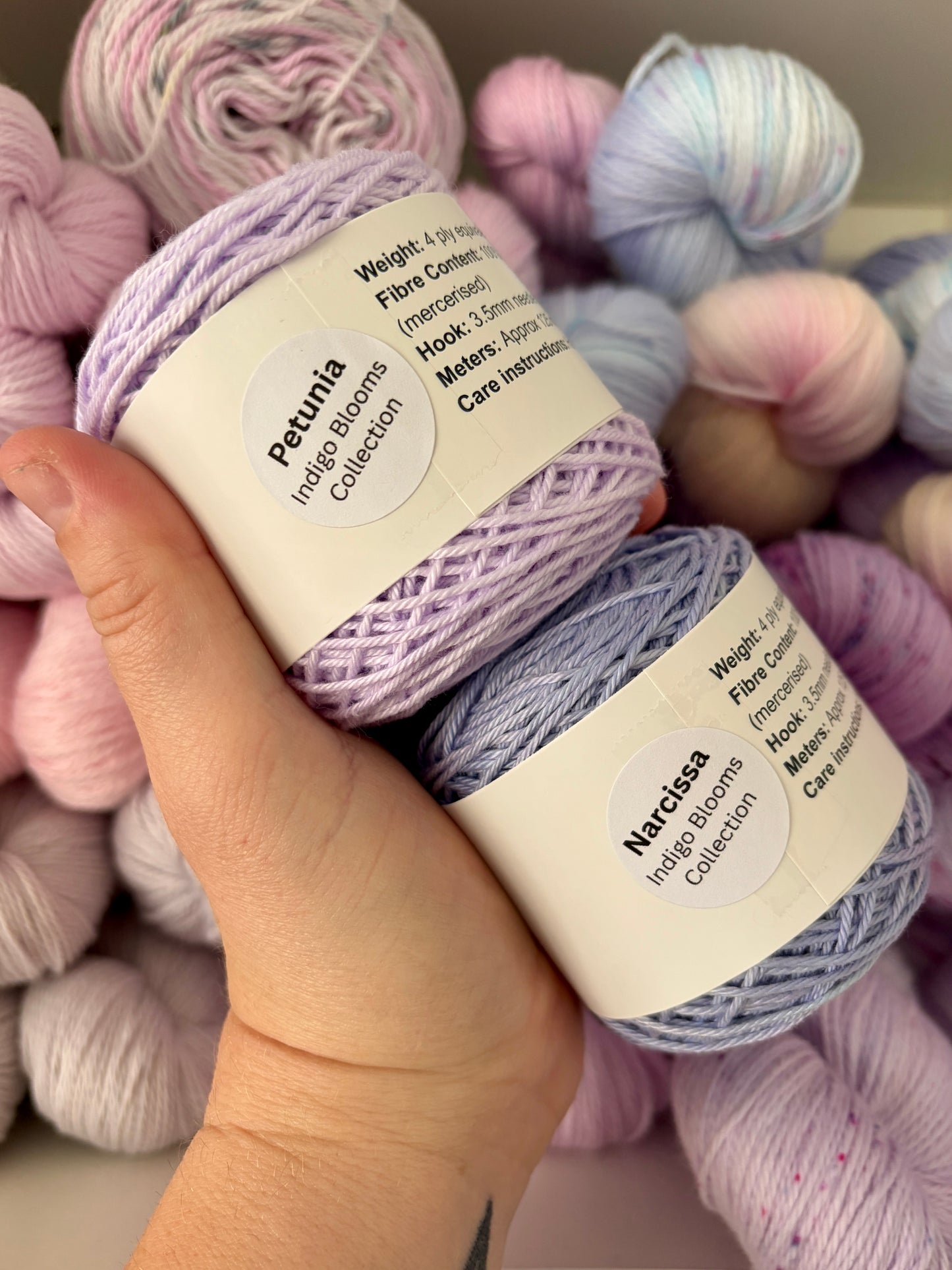Indigo Blooms Collection, 100% Egyptian Giza mercerised Cotton 7x 50g cakes