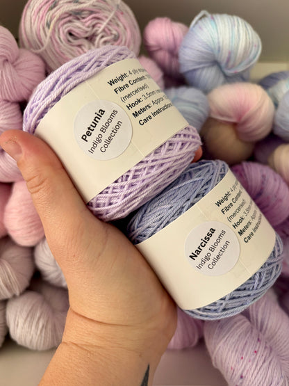Indigo Blooms Collection, 100% Egyptian Giza mercerised Cotton 7x 50g cakes