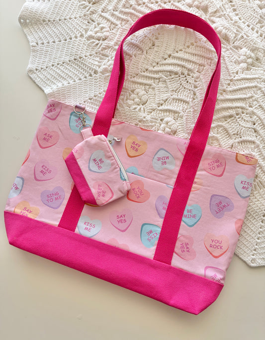 Love Candy - Knitting & Crochet Project Tote with Matching Pouch